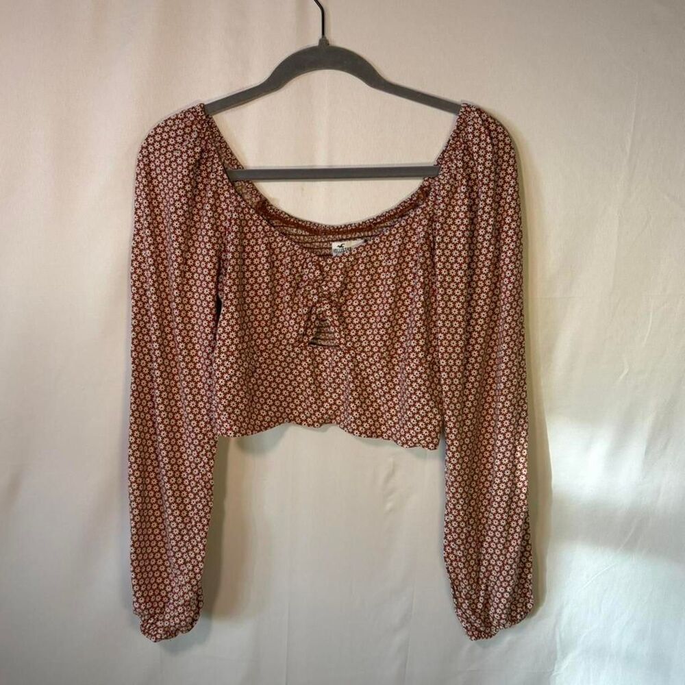 Hollister Women's Floral Women's Crop Top Size L Boho Peasant Blouse